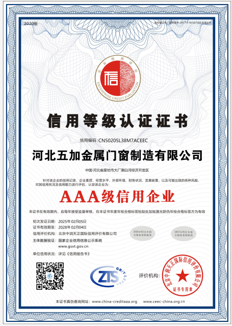 信用等級(jí)AAA級(jí)證書